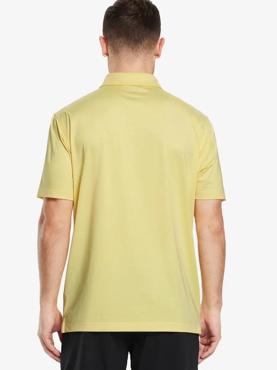 Back half-body view of male model wearing the Yellow Everyday Classic Solid Polo
