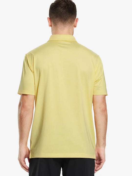 Back half-body view of male model wearing the Yellow Everyday Classic Solid Polo