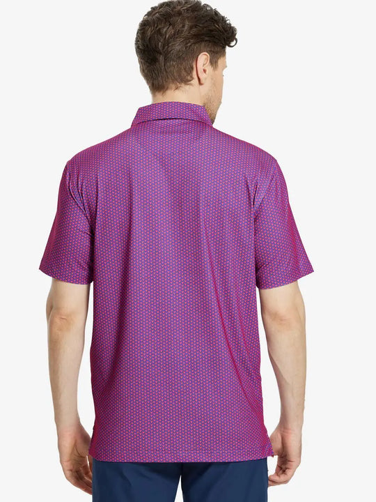 Back view of MAELREG Men's Performance Jersey Print Polo in Purple Red Buffalo – athletic fit