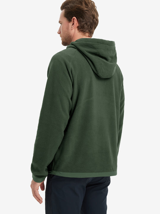 Back angle of the Polar Fleece Sweatshirt in Olive Green, model turns head slightly for casual style.
