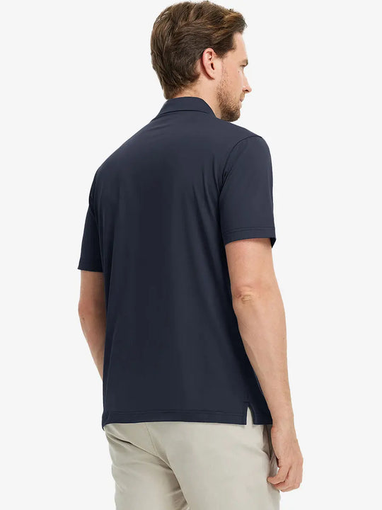 Rear view of Everyday Solid Jersey Polo in DARK GREY, showcasing clean lines and tailored fit.