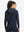 Back upper view of model in women's lightweight hoodies pullover, showing relaxed fit in navy.