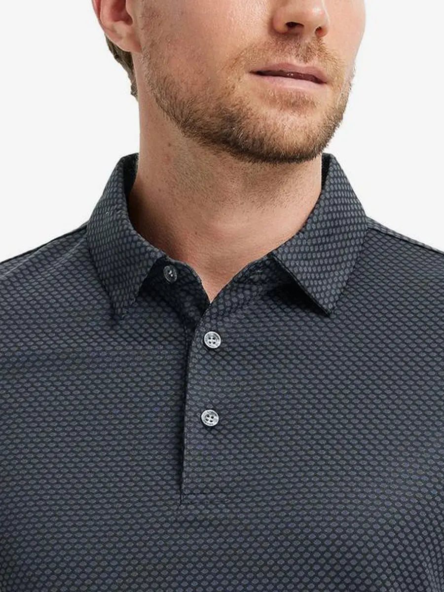 DARK GREY/BLACK Your Favorite Jacquard Polo front view from nose to chest of model