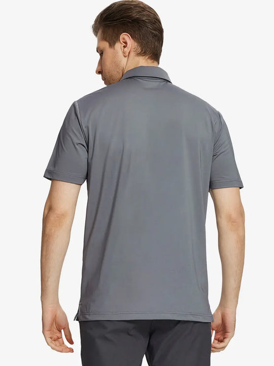 Back half-body view of LIGHT GREY Chest Print Polo Shirts