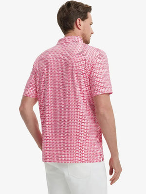 Back view of MAELREG Men's Performance Jersey Print Polo in Red Lobster – athletic fit