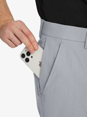 LIGHT GREY Water Resistant Everyday Pants detail shot of iPhone in side pocket