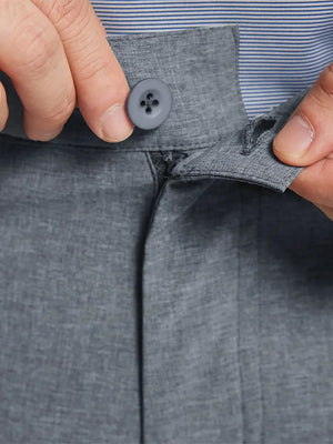 NAVY 7 Inch Heather Performance Golf Shorts close-up of waistband and button detail