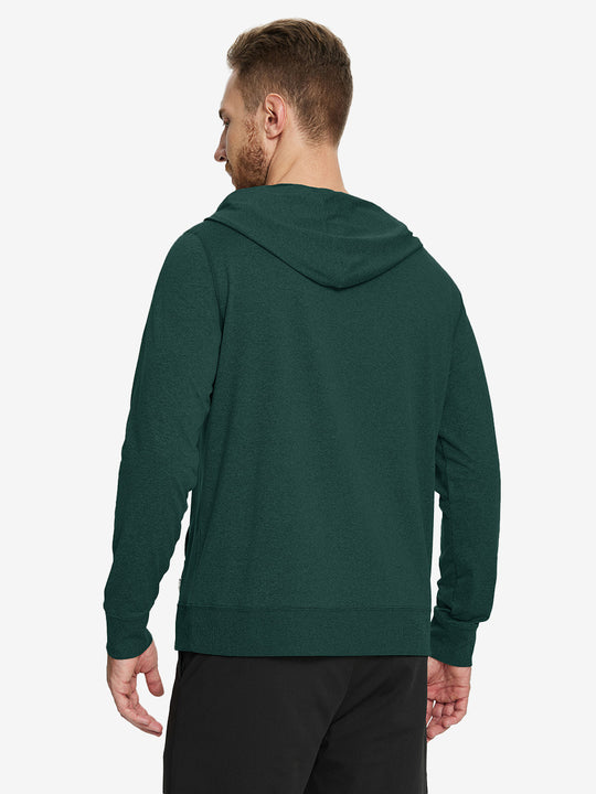 Back view of the Athletic Golf Hoodie in Brick Heather, model turns head slightly for a casual look.