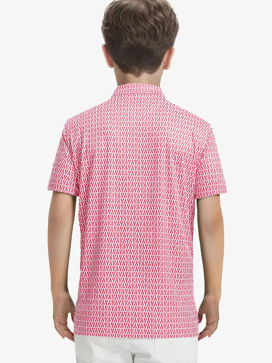 Back half-body view of RED LOBSTER Boys Golf Polo highlighting clean fit and design