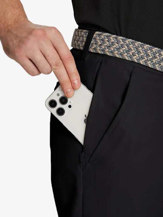 BLACK Water Resistant Everyday Pants detail shot of iPhone in side pocket