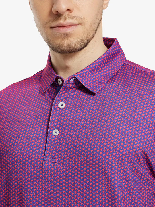 MAELREG Men's Performance Jersey Print Polo – Front chest view in Purple Red Buffalo