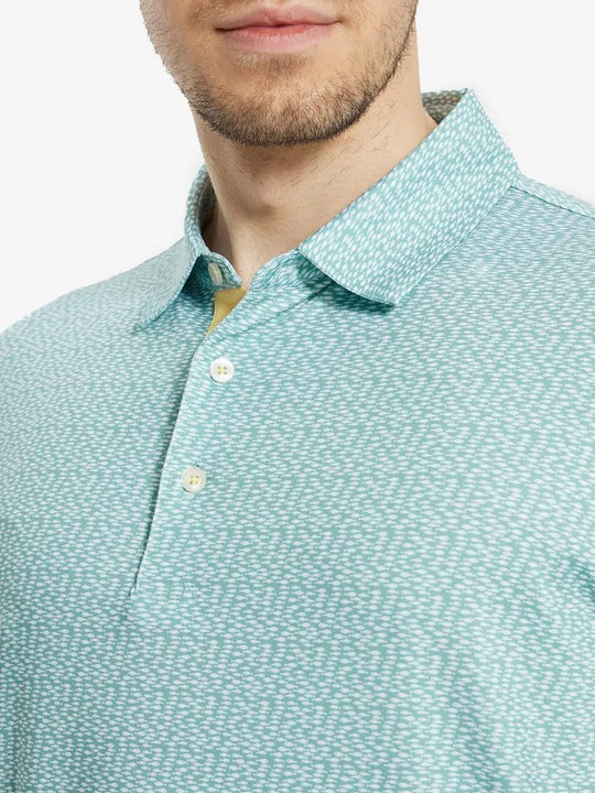 MAELREG Men's Performance Jersey Print Polo – Front chest view in Green White Fish