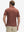 Back waist-up shot of model wearing red flower breathable jacquard pattern 3-button golf polo