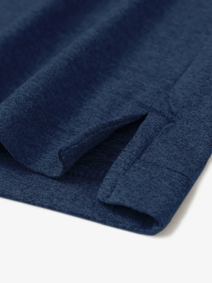 Cobalt Heather Skin-friendly Long Sleeve Melange Polo – close-up detail of side hem slit