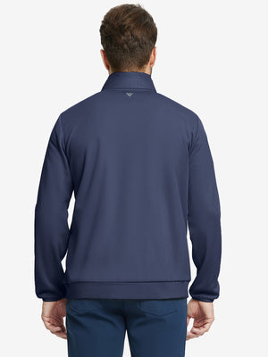 Back upper body view of the Golf Fleece Thermal Jacket in Navy, clean cut and warm look.