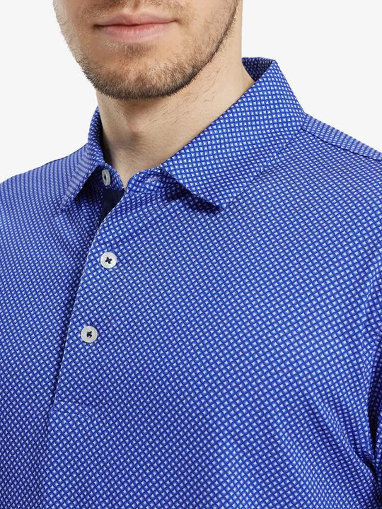 MAELREG Men's Performance Jersey Print Polo – Front chest view in Blue Wavy Line