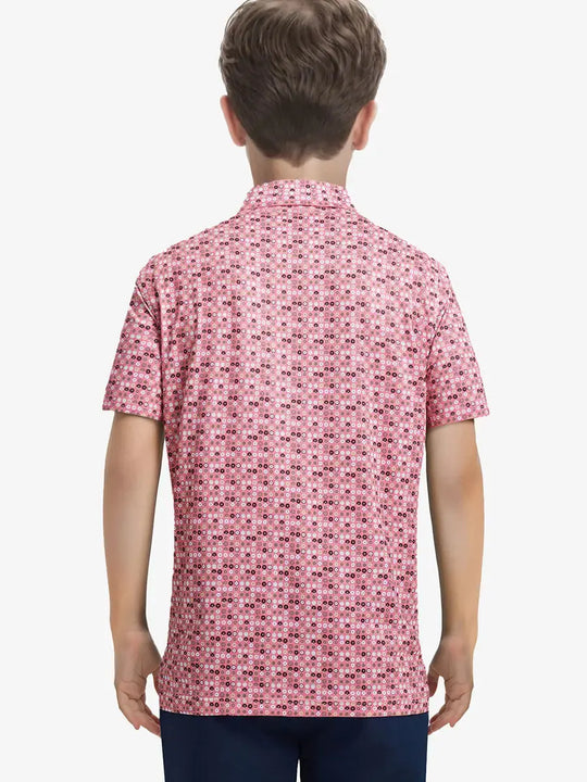 Back half-body view of PINK DONUT Boys Golf Polo showing clean lines and fit