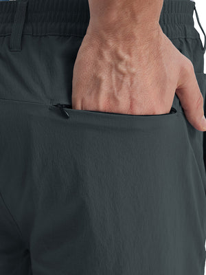 Back view of Performance Water Resistant Pants in DARK GREY，model’s hand casually in back pocket.