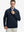 Front upper body view of model wearing lightweight golf quarter zip pullover in navy, relaxed fit.