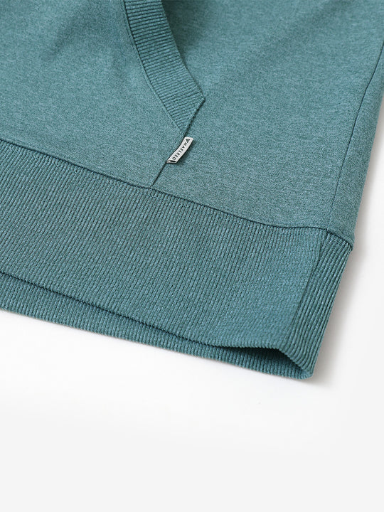 Hem detail of the Aqua Heather Athletic Golf Hoodie, highlighting clean stitching and neat design.