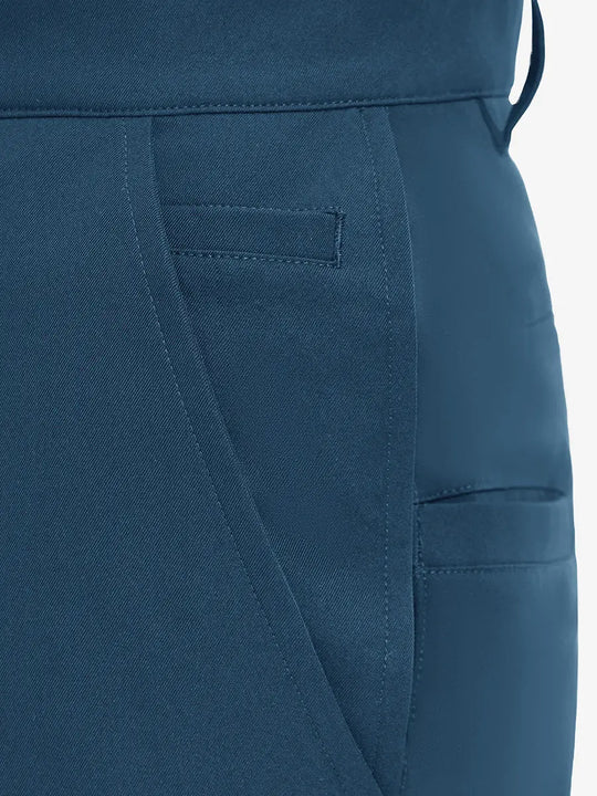 Back pocket detail of Water Repellent 8 Pockets Pants in BLUE INDIGO，showcasing pocket functionality.