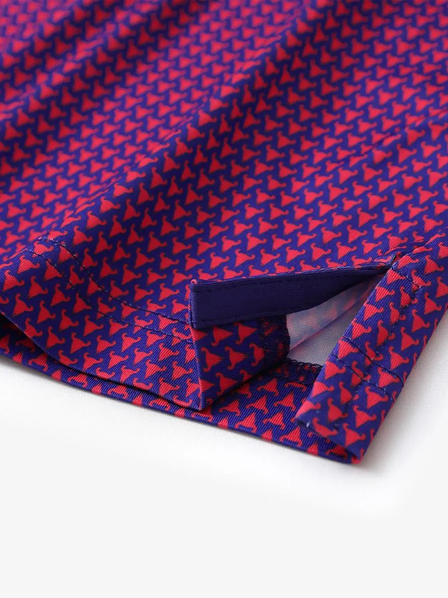 Hem slit detail of MAELREG Performance Jersey Print Polo in Purple Red Buffalo – comfort & movement