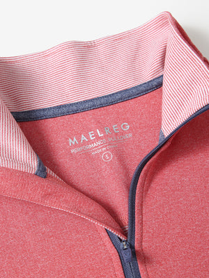 Collar detail close-up of RED MELANGE Moisture Wicking Quarter Zip Pullover showing open design.