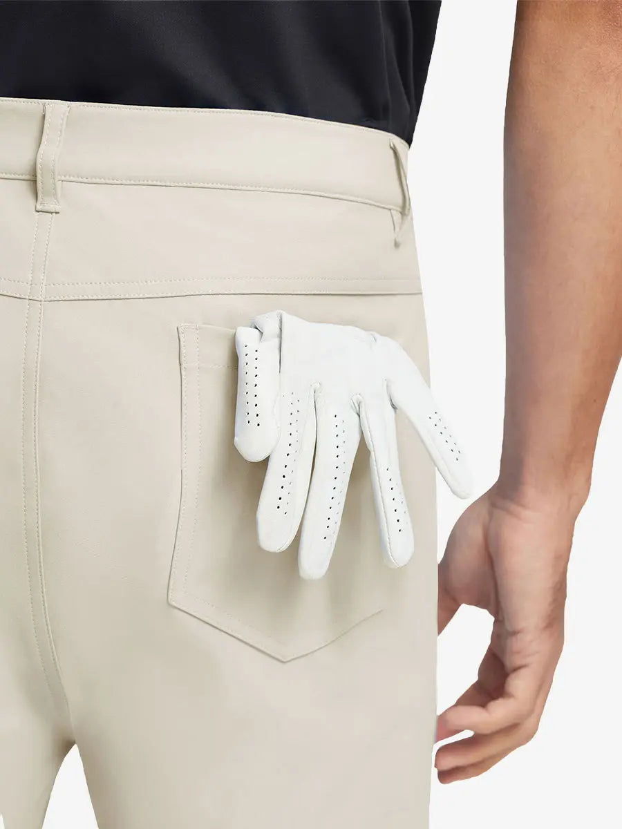 LIGHT KHAKI 4-way Stretch Performance Solid Shorts, back pocket holding golf glove, 9 Inch design