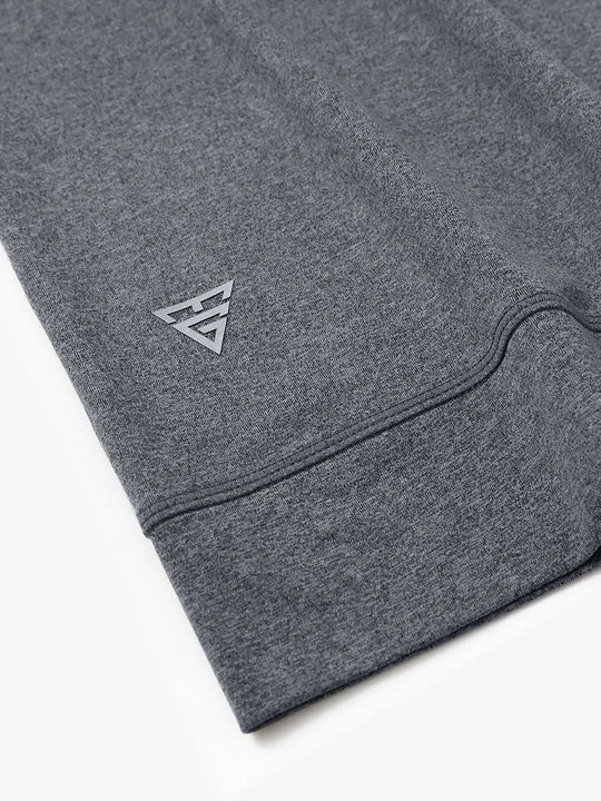 Sleeve cuff logo detail of BLACK GREY HEATHER Quarter Zip Melange Pullover, premium design accent.
