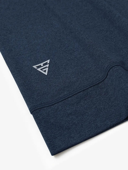 Sleeve cuff logo detail of COBALT HEATHER Quarter Zip Melange Pullover, premium design accent.