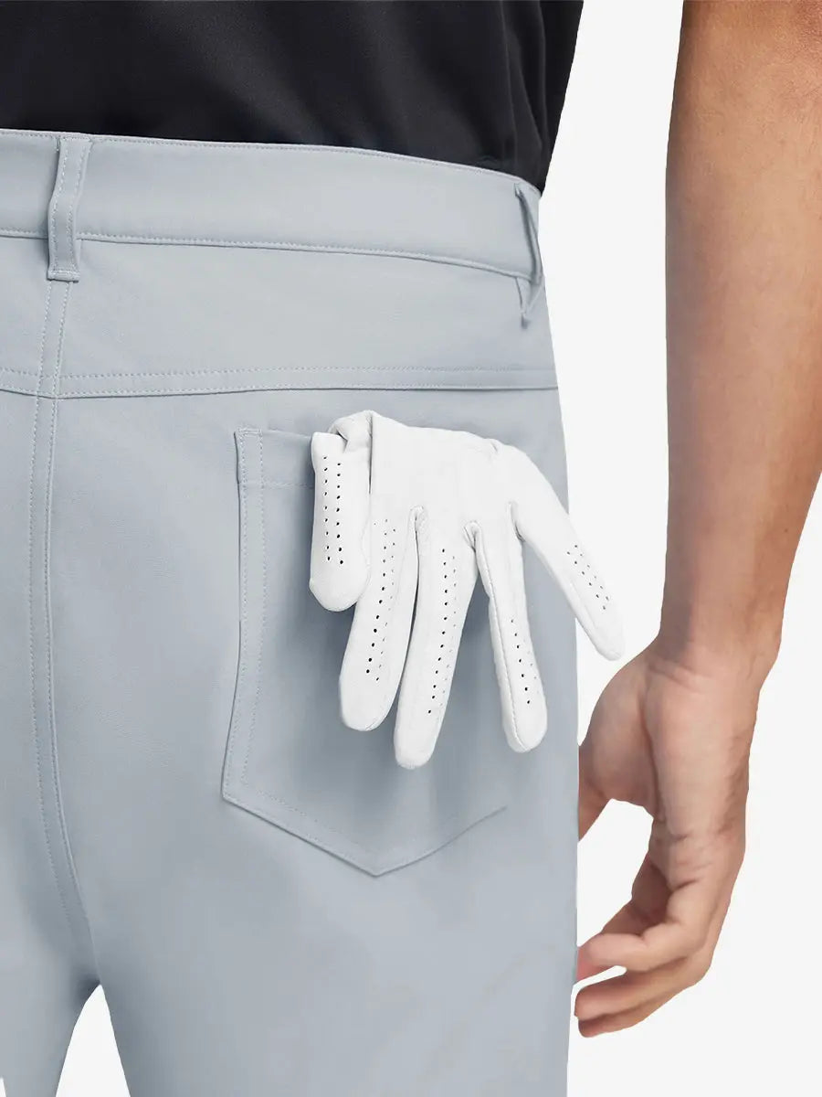 GLACIER GREY 4-way Stretch Performance Solid Shorts, back pocket holding golf glove, 9 Inch design