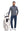 Front full body shot of model exercising in misty blue white grid featherweight midlayer quarter zip pullover