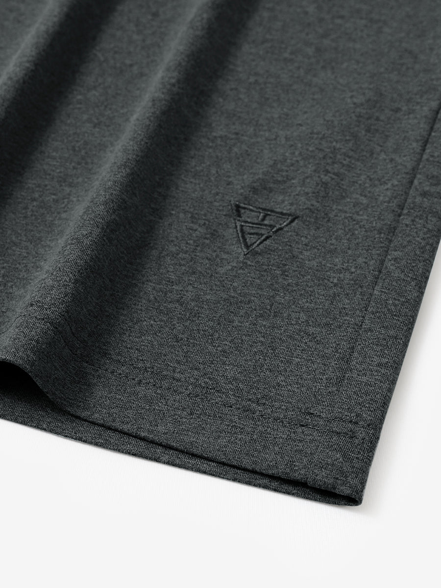 Hem detail of Men’s Long Sleeve Mock Turtleneck Shirt in Dark Grey Heather, showcasing smooth finish.