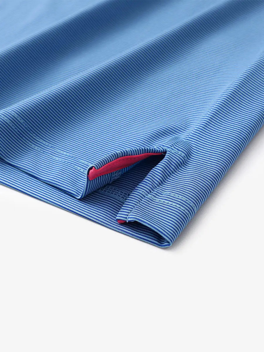 Hem slit detail of AQUA STRIPE Pinstripe Jersey Performance Polo								
