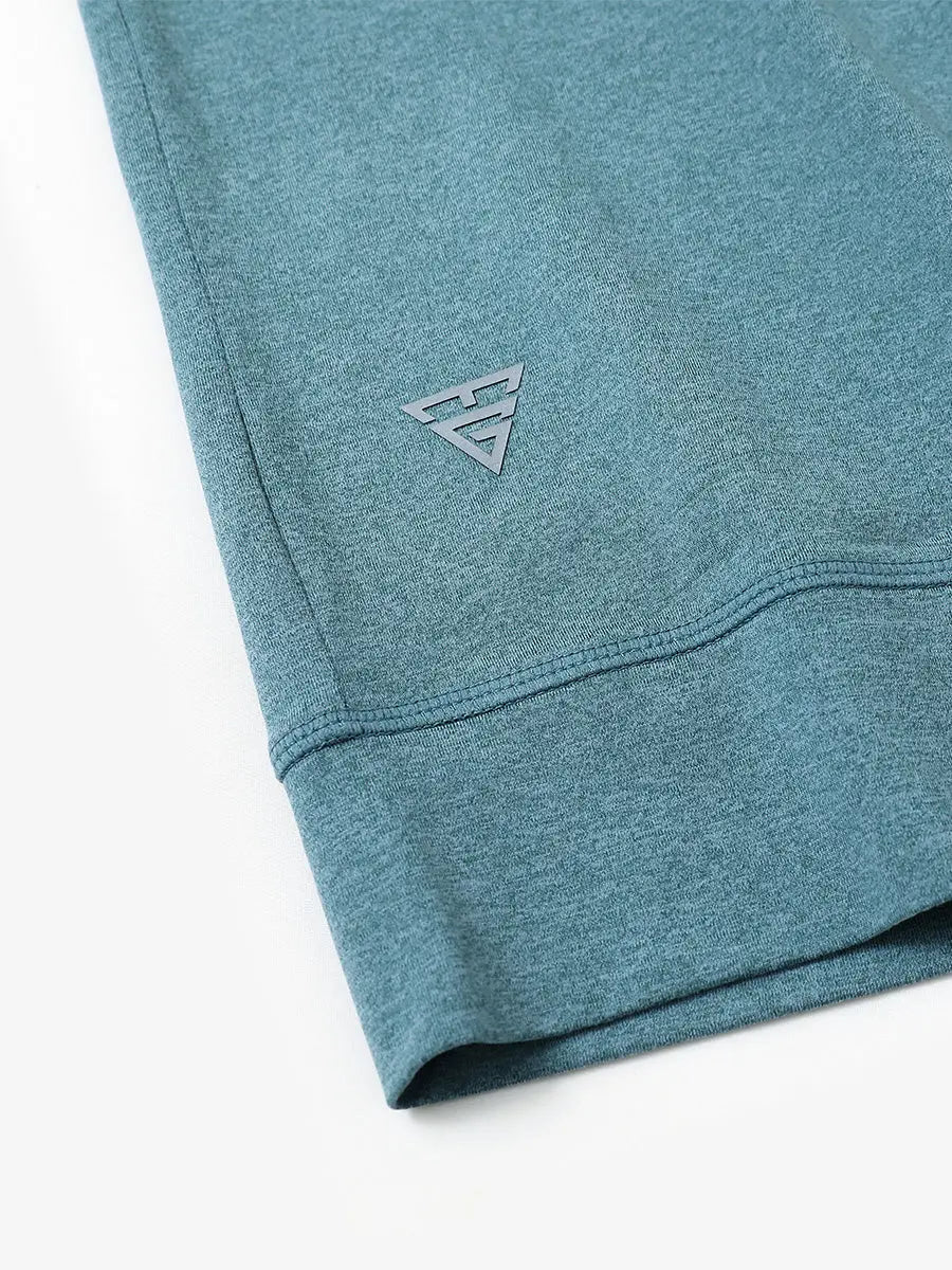 Sleeve cuff logo detail of AQUA HEATHER Quarter Zip Melange Pullover, premium design accent.