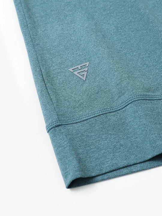 Sleeve cuff logo detail of AQUA HEATHER Quarter Zip Melange Pullover, premium design accent.