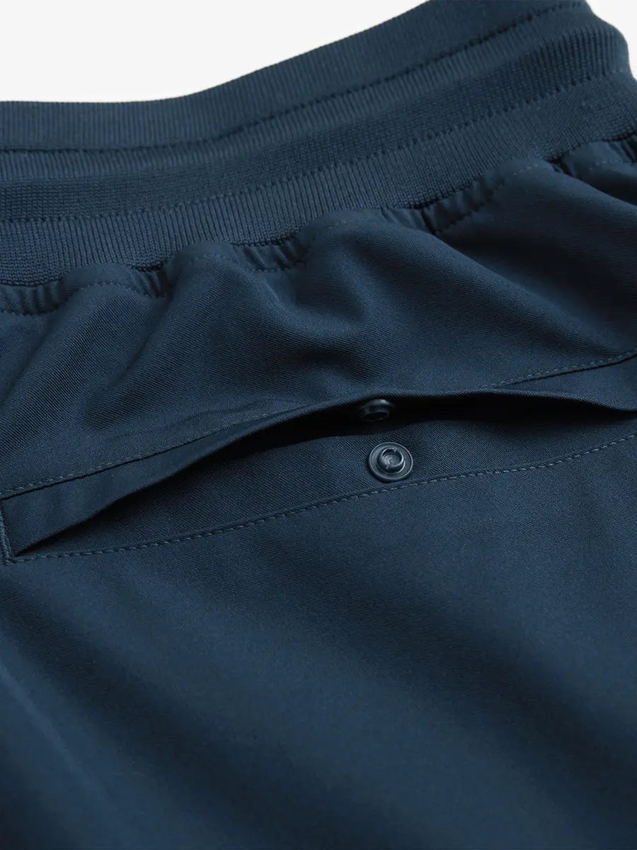 NAVY 7 Inch Performance Active Shorts back single button pocket detail