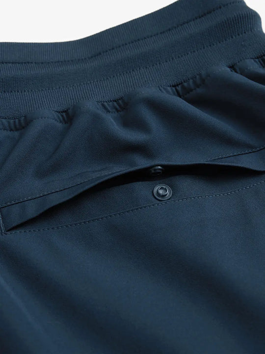 NAVY 7 Inch Performance Active Shorts back single button pocket detail