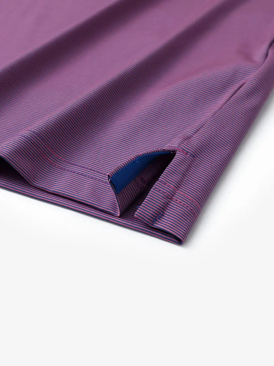 Hem slit detail of PINK BLUE STRIPE Pinstripe Jersey Performance Polo								
