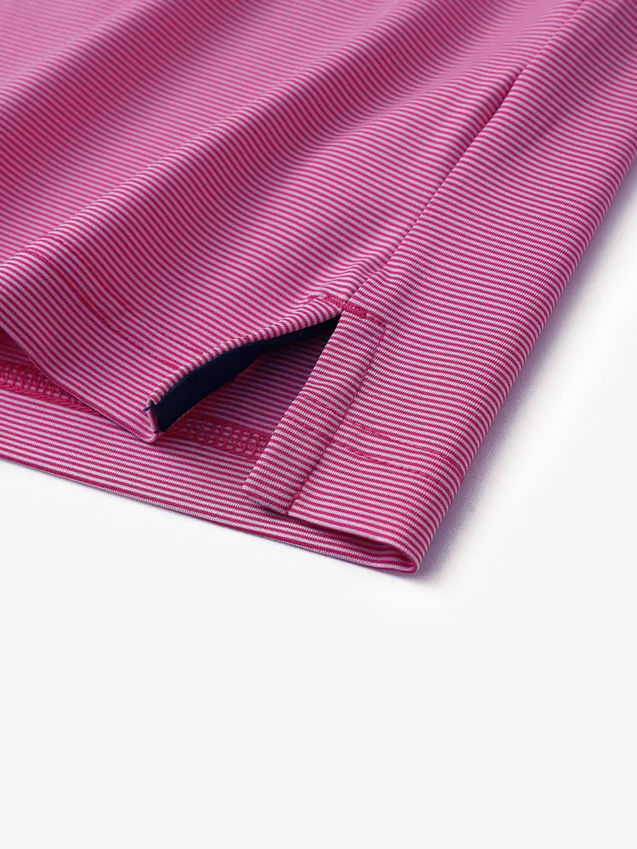 Hem slit detail of ROSE STRIPE Pinstripe Jersey Performance Polo								
