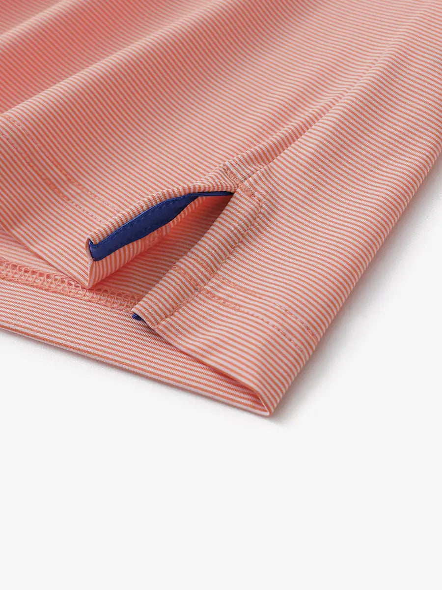 Hem slit detail of ORANGE STRIPE Pinstripe Jersey Performance Polo								
