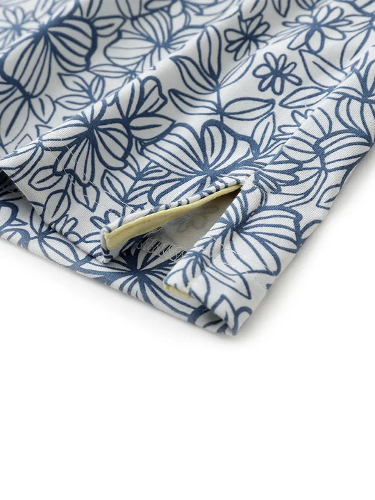 Hem slit detail of STERLING GREY FLOWER Popular Heather Print Polo highlighting stitching and finish