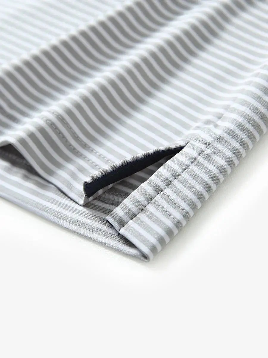 Hem slit detail – Grey White Stripe Performance Cooling Polo for youth