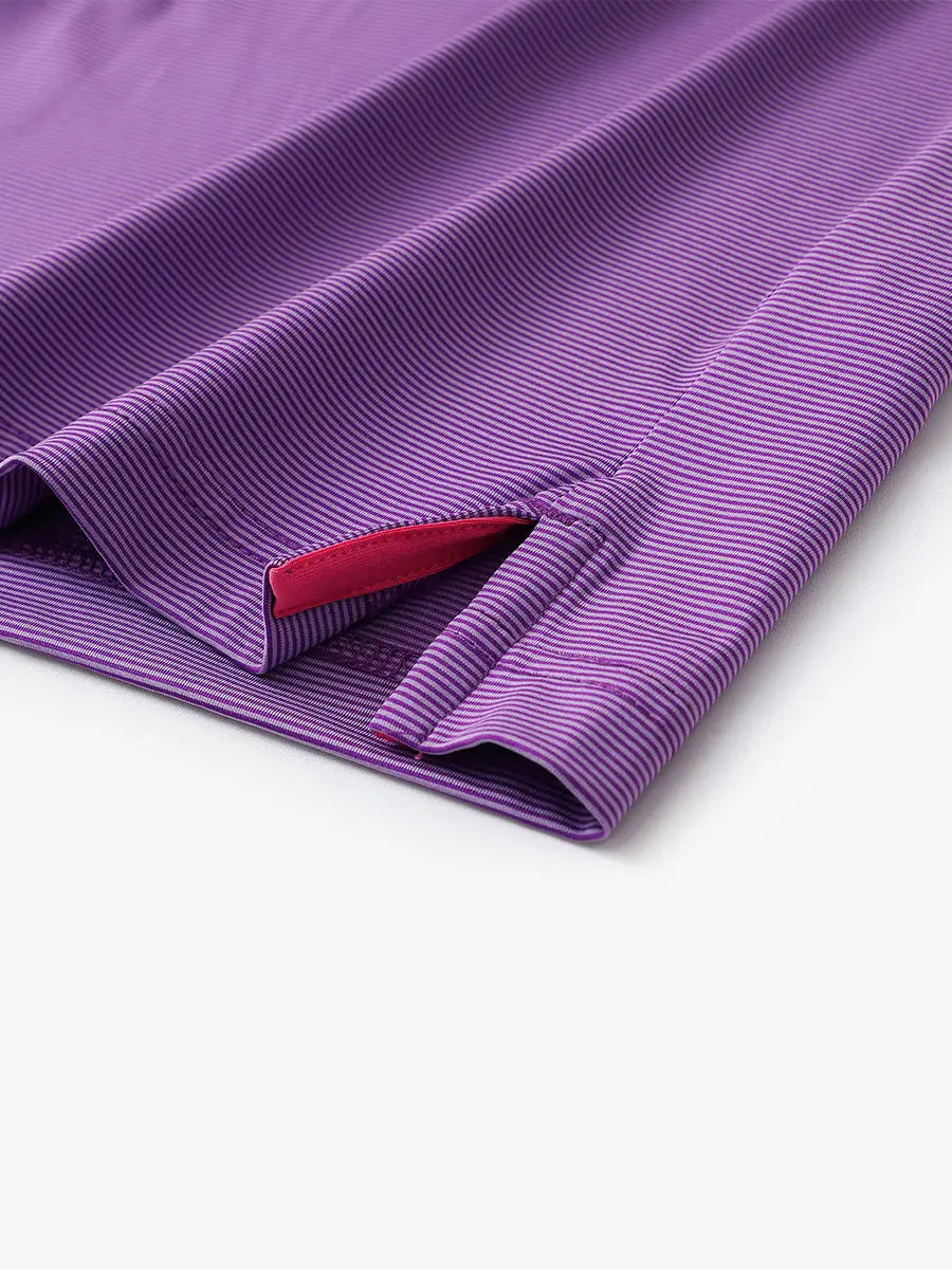 Hem slit detail of LILAC STRIPE Pinstripe Jersey Performance Polo								
