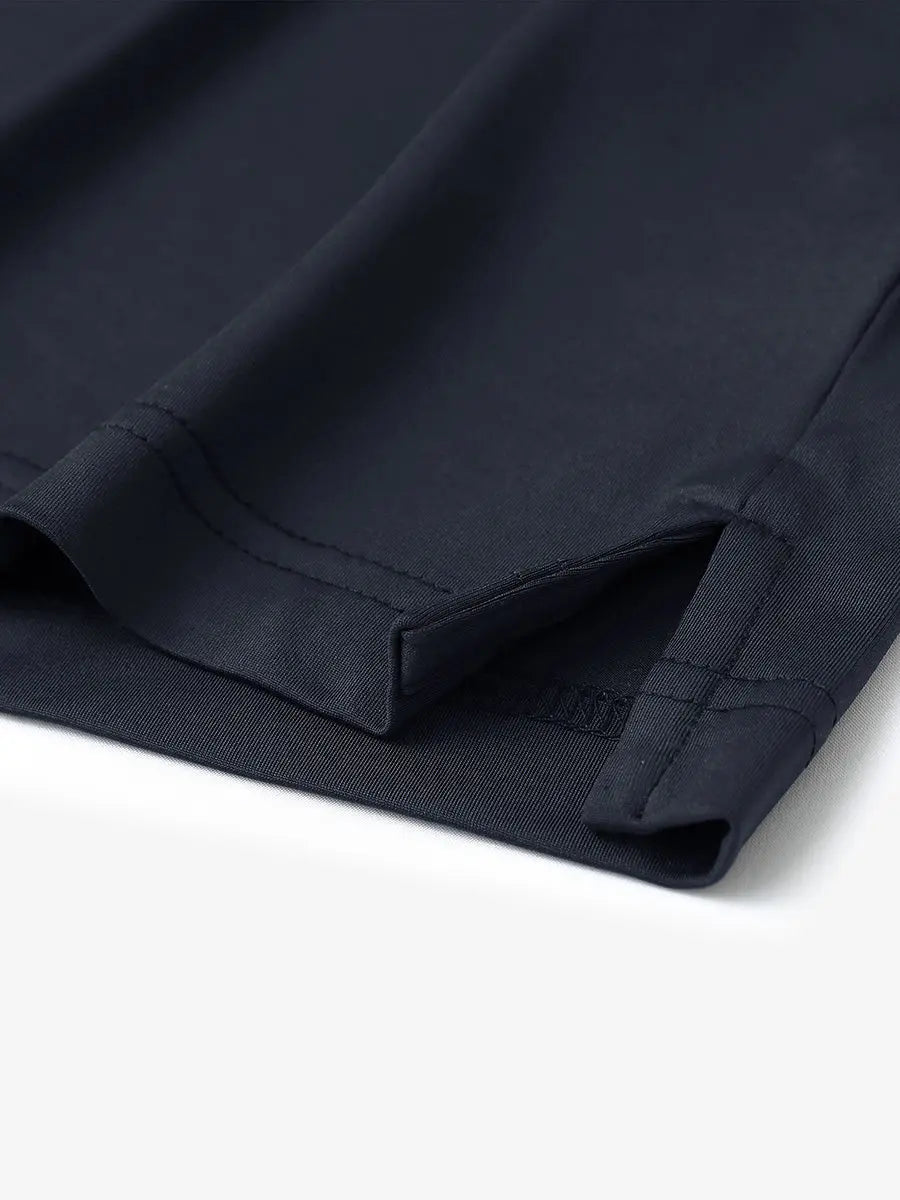 Hem slit detail of Everyday Collarless Jersey Shirt in DARK GREY.