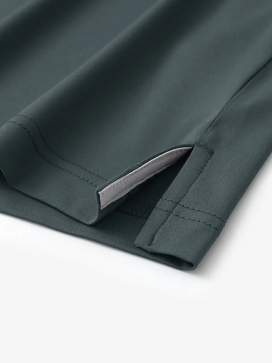Hem slit detail of DARK GREY Stylish Chest Print Snap Polo highlighting stitching and finish