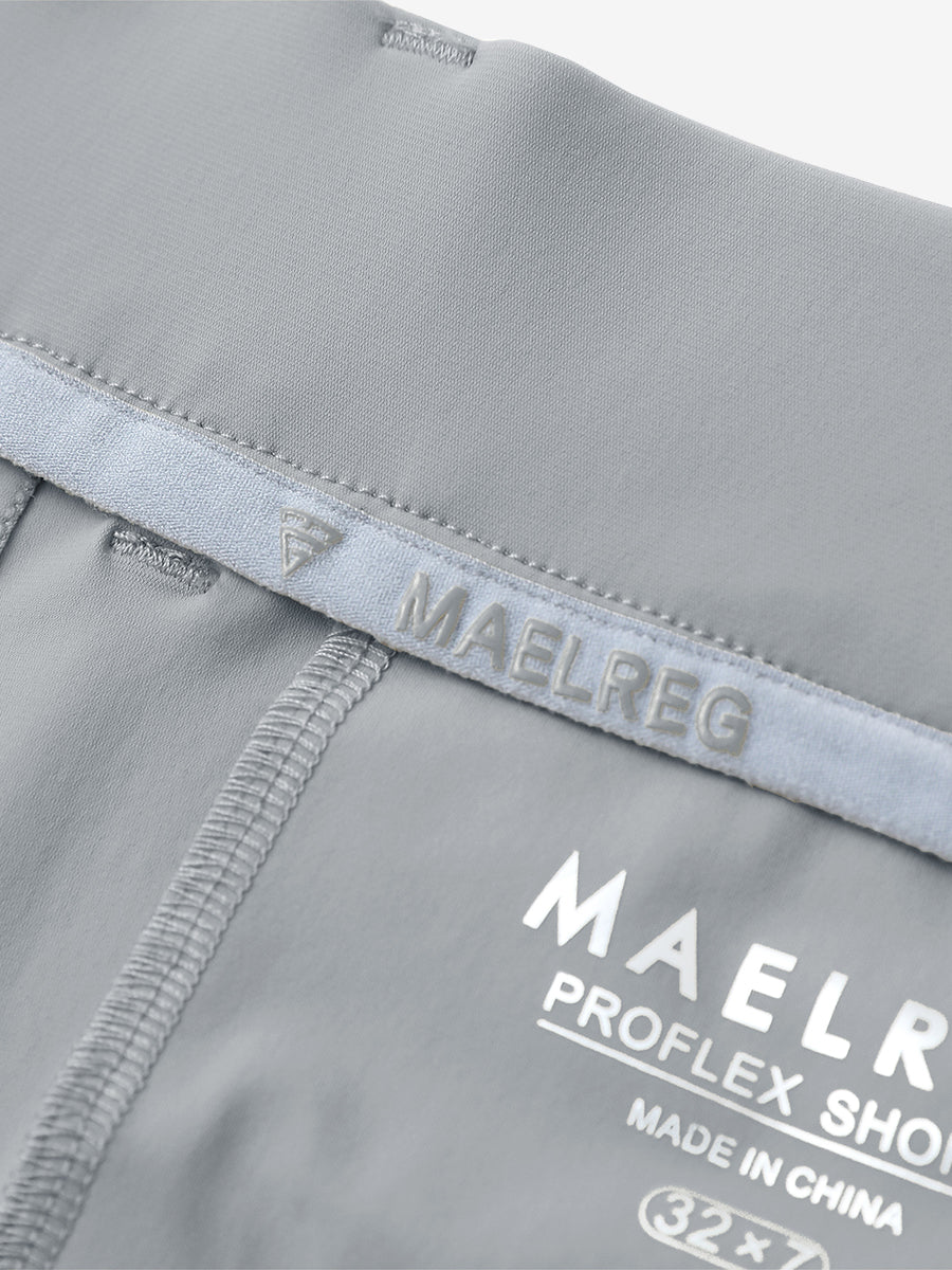 Inside view of Light Grey Quick Dry Casual Shorts, showcasing MAELREG logo label detail.