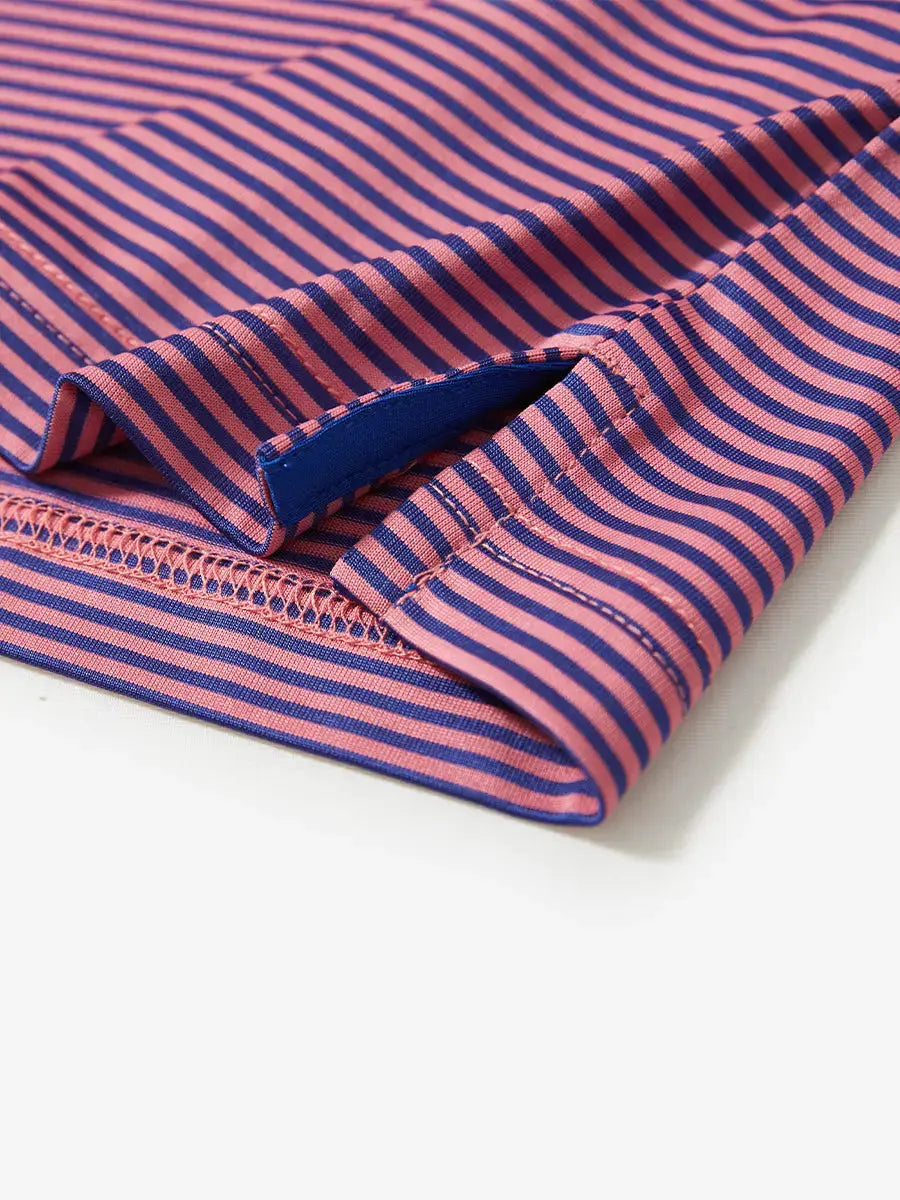 Hem slit detail – Pink Blue Stripe Performance Cooling Polo for youth