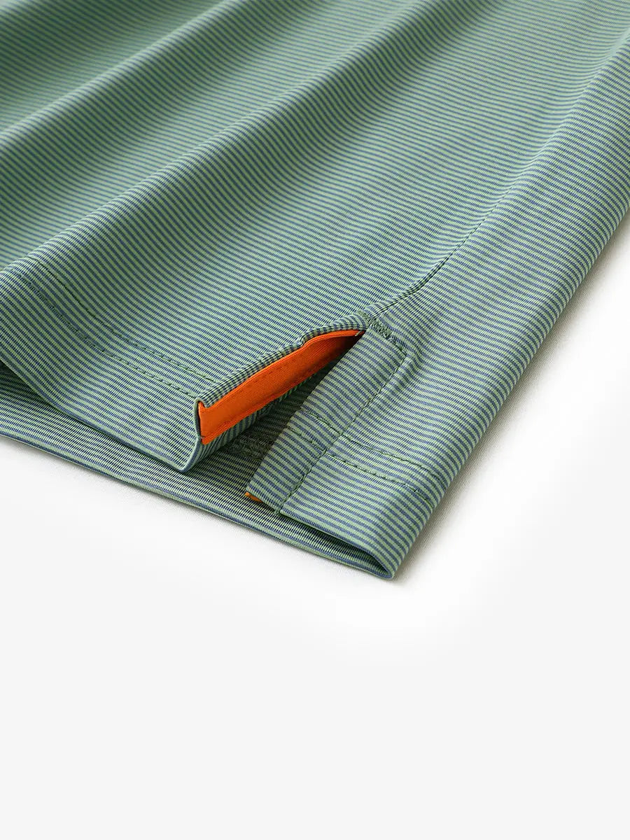 Hem slit detail of YELLOW STRIPE Pinstripe Jersey Performance Polo								
