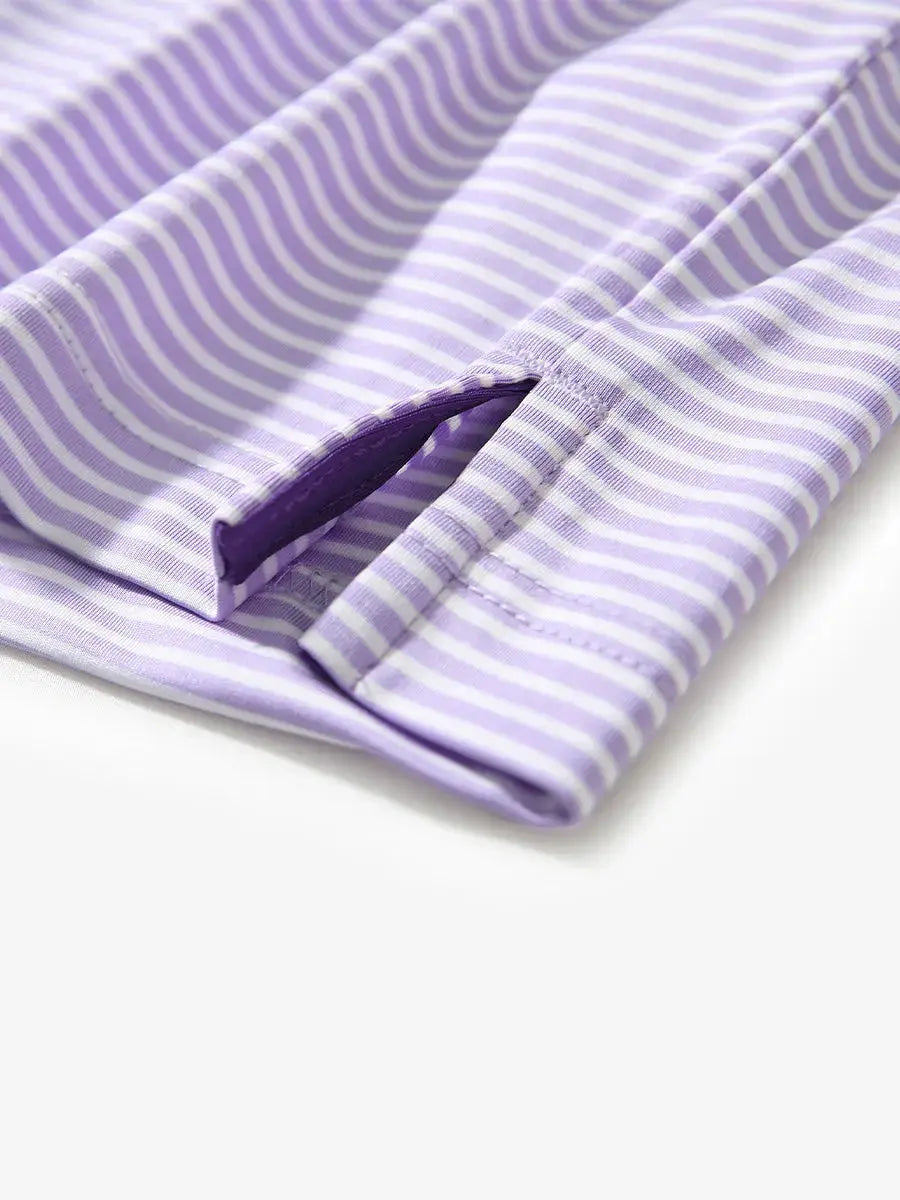 Hem slit detail – Lavender White Stripe Performance Cooling Polo for youth